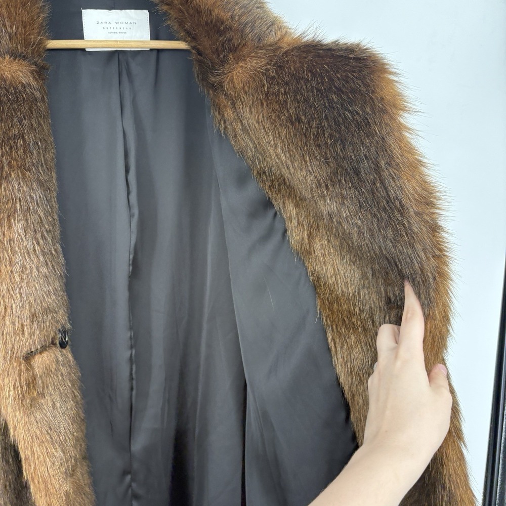 Zara Faux Fur Coat XLarge Plush Glam Old Money Indie Sleaze Double Breasted - Picture 5 of 8